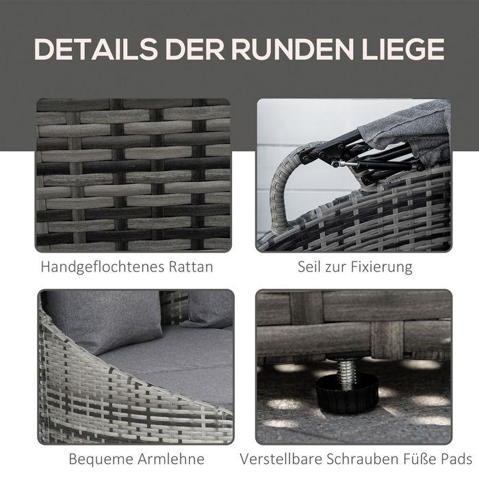 Actual product image Swisshandel24 Rattan sun island 4-piece sun lounger island with sun canopy seating group 4 cushions metal grey