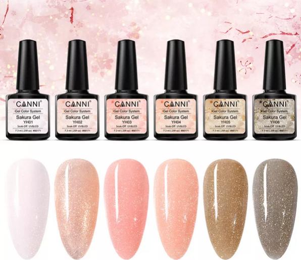 Actual product image Canni Gellac Sakura YH06 UV/LED (Grey-brown glitter, UV gel varnish)
