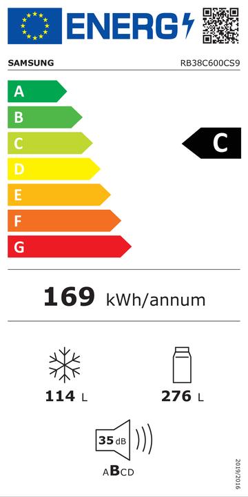 Etichetta energetica Samsung EcoFlex AI RB38C600CS9-EF Frigorifero combinato 390 (390 l)