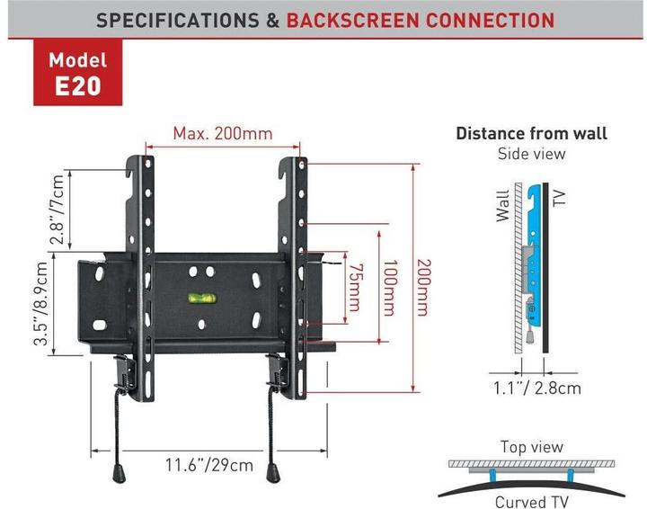 Actual product image Barkan Wall mount WH E20, 19"-39" (Ceiling, 43", 30 kg)