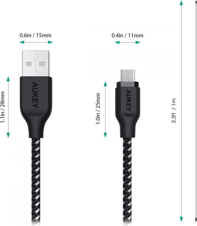 Produktbild Aukey CB-AM2 USB 2.0 Micro USB Geflochtenes Kabel 2m Black/White (2 m, USB 2.0, 12 W)