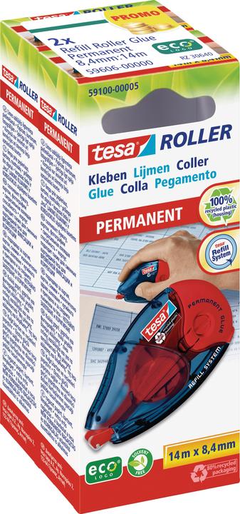 tesa ecoLogo ricarica il rullo adesivo PERMANENT GLUE, confezione da 2