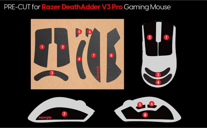Actual product image Pulsar Supergrip Grip-Tape for Razer DeathAdder V3 Pro