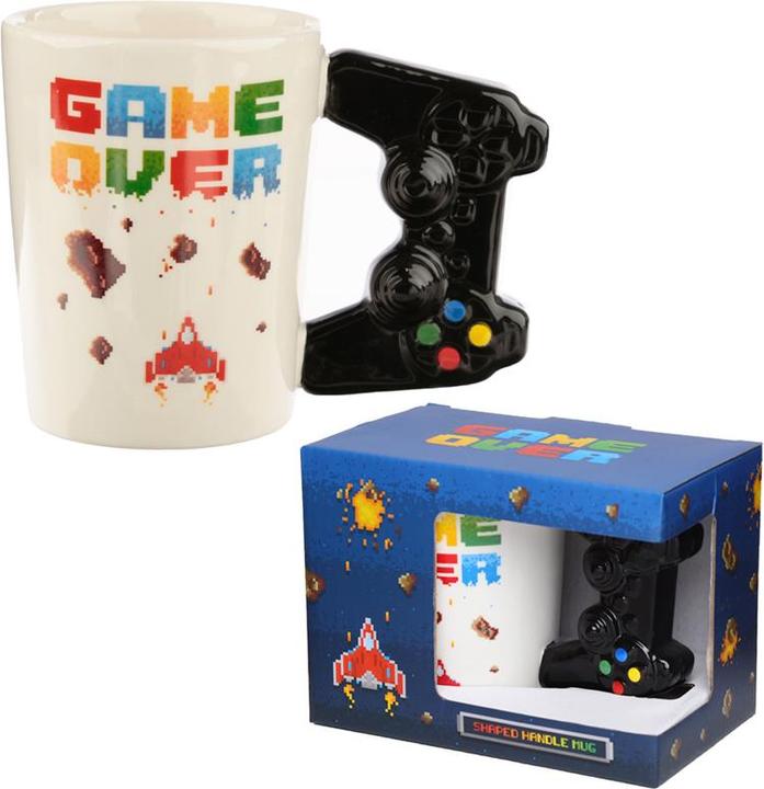 Produktbild Puckator Game Over mit Controller & Pixel Bild geformter Henkel Tasse aus Dolomit-Keramik (145 ml)