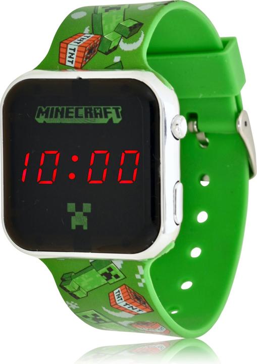 Produktbild Accutime LED-Kinderuhr Minecraft (grün), Digitaluhr mit LED-Anzeige für Uhrzeit und Datum, Weiche... (Digitaluhr, 38 mm)