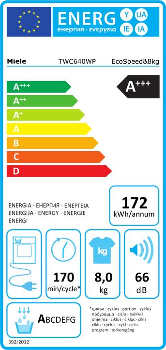 Label énergétique Miele TWC640WP (8 kg, Gauche)