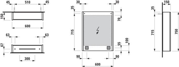 Actual product image Laufen Running Frame 25 mirror cabinet, lighting vertical, ambience light, 750x600, stop left
