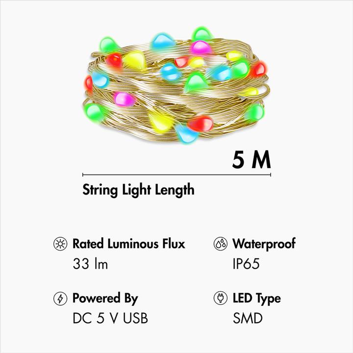 Produktbild LogiLink Wi-Fi Smart RGB-Lichterkette mit Fernbedienung, Tuya kompatibel, 5 m (5 m)
