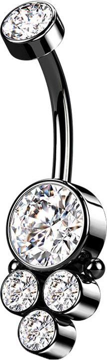 Produktbild Star Piercing Banane Innengewinde schwarz Scheibe mit Kristall und vier Kristallen (ohne Messing, Chirurgenstahl 316L)