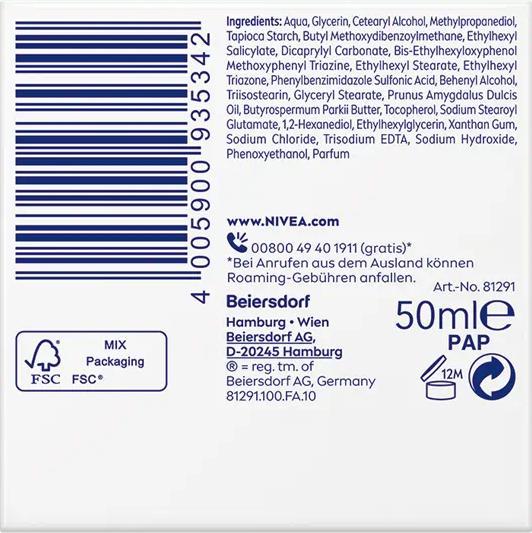 Produktbild NIVEA 24h Feuchtigkeit (50 ml, Tagescreme, SPF 30)