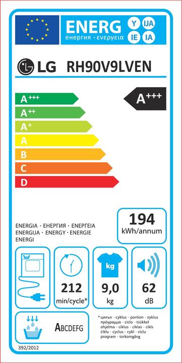 Etichetta energetica LG RH90V9LVEN (9 kg, A destra, A sinistra)