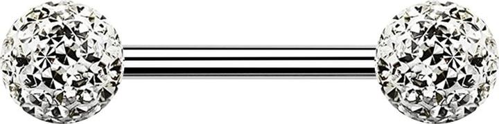 Image du produit Star Piercing Barbell argenté avec deux boules de cristal argenté Epoxy de protection (Acier chirurgical 316L, sans laiton)