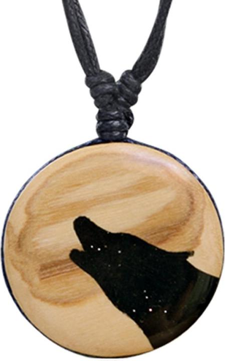 Star Piercing Halskette schwarz Anhänger heulender Wolf Epoxy schwarz aus Olivenholz (Organisch, ohne Messing)