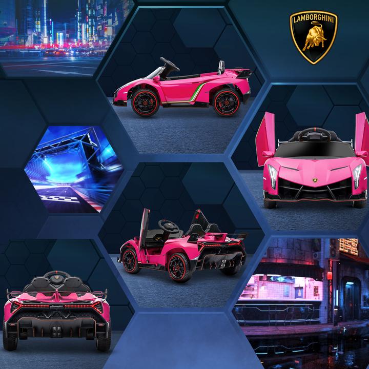Actual product image Swisshandel24 Lamborghini Kinderauto, pink, Fernbedienung, Bluetooth, 30kg Belastbarkeit (12 V)