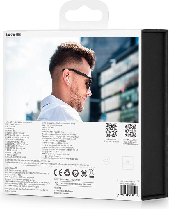 Produktbild Baseus headphones Bowie E8, Bluetooth 5.0 (white) (5 h, Kabellos)