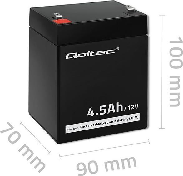 Produktbild Qoltec 53033 vehicle battery AGM (Absorbed Glass Mat) 4.5 Ah Motorcycle (12 V, 4.50 Ah)