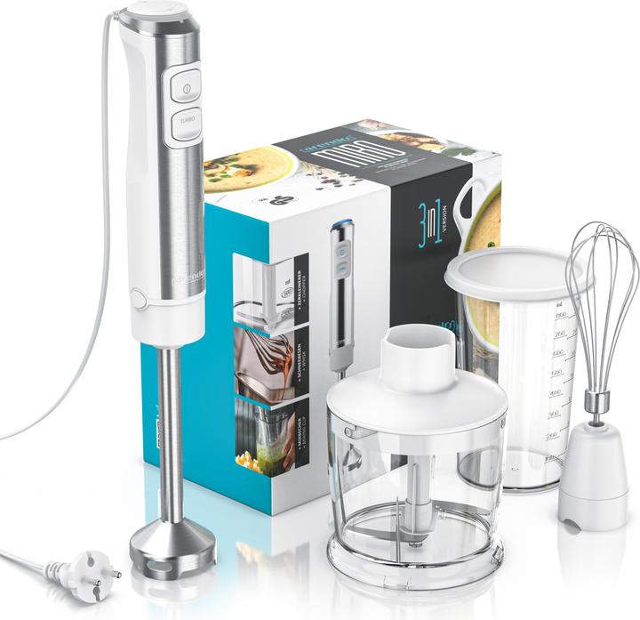 Image du produit Arendo Mixeur plongeant 1200W blanc, set de mixage en acier inoxydable comprenant un verre gradué, un