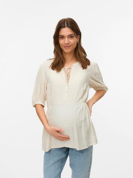 Actual product image Mamalicious Normal geschnitten Mandarin Kragen Elastische Bündchen Ballonärmel Top Bluse (M)
