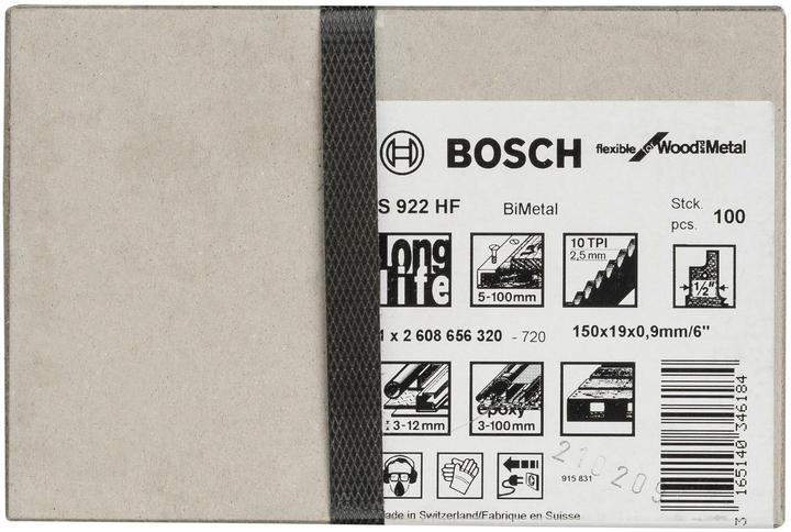 Immagine prodotto Bosch Professional Zubehör Lama per sega S 922 HF, flessibile per legno e metallo, confezione da 100 pezzi, 150 mm