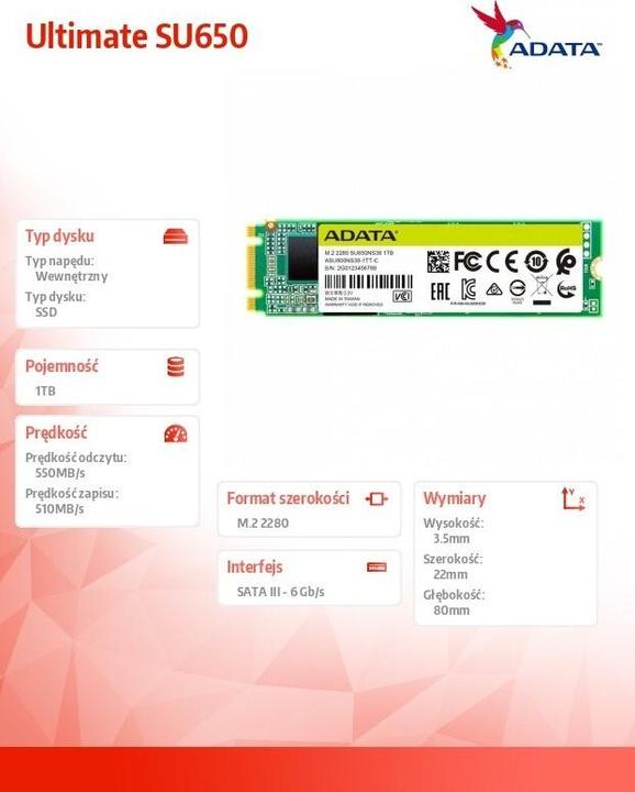 Produktbild Adata Ultimate SU650 (1000 GB, M.2 2280)