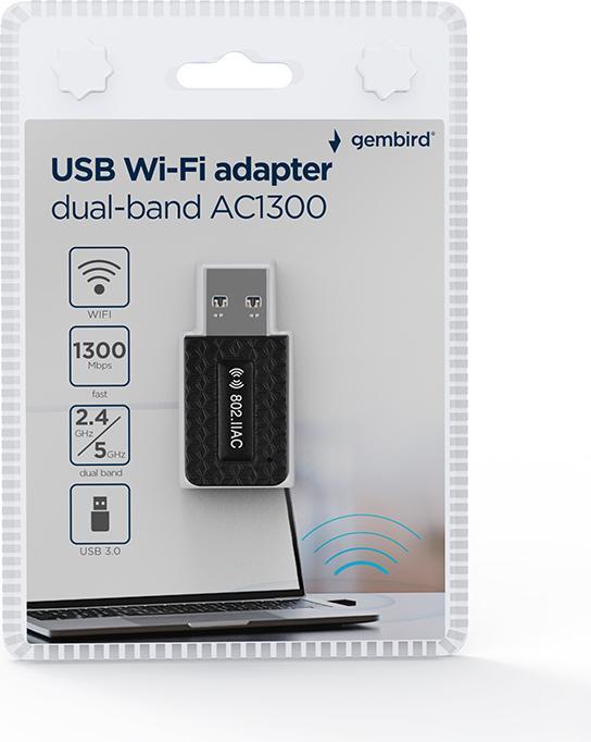 Produktbild Gembird WNP-UA1300-03 Kompakter Dualband AC1300 USB-WLAN-Adapter (USB)