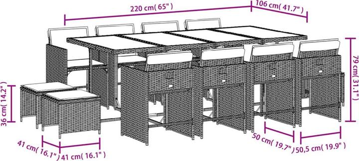 Immagine prodotto VidaXL Mobili da giardino set da pranzo set da giardino gruppo di sedute 13 pezzi in poly rattan grigio (220 cm)