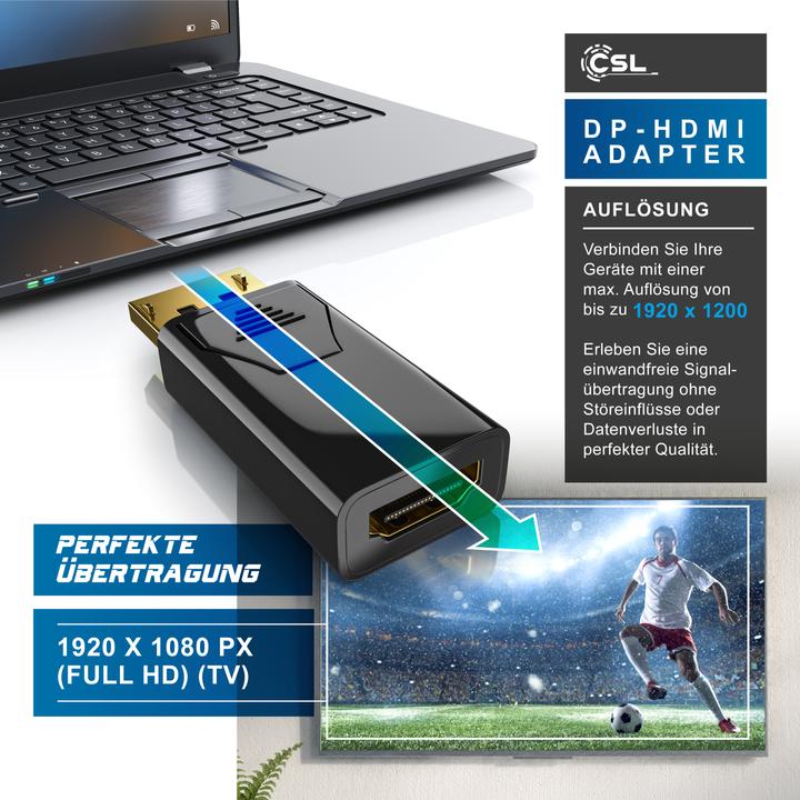 Produktbild CSL DisplayPort zu HDMI Adapter, Audio Video Adapter, Ultra HD 4k DP zu HDMI Konverter (HDMI, 2.15 cm)