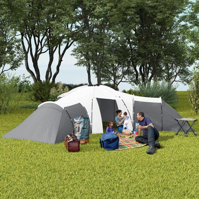 Immagine prodotto Swisshandel24 Tenda a tunnel tenda da campeggio 6-9 persone tenda familiare 3 camere da letto 2000mm Oxford grigio (Tenda a tunnel, 9+ persone)