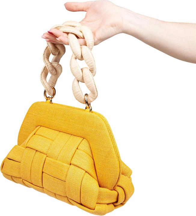 Actual product image Themoirè canvas clutch bag color yellow ocher