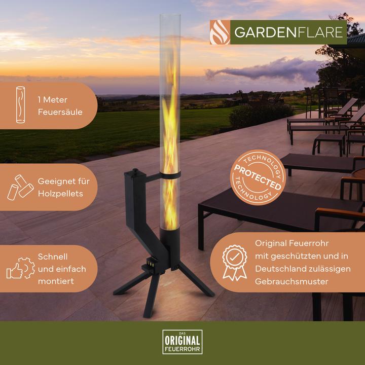 Produktbild Gardenflare Feuerrohr – elegante Edelstahl Feuersäule und Pelletfackel - silber (36 cm)