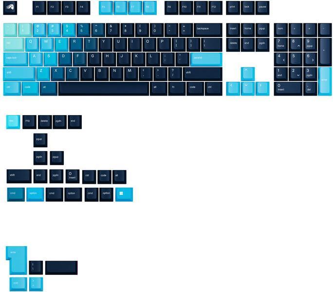 Produktbild Glorious GPBT Gradient Keycaps, ANSI Layout (US), PBT, Dye-Sub - Celestial Ice
