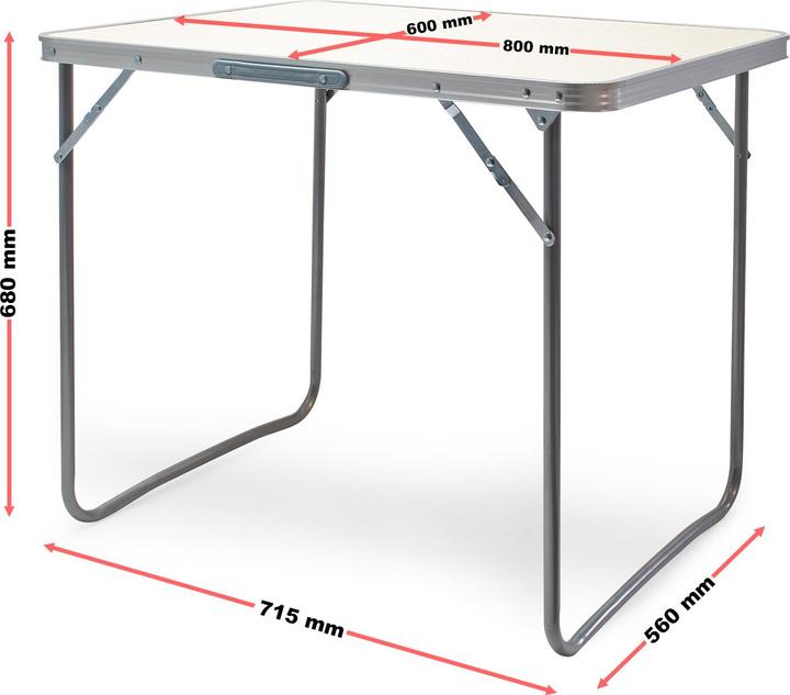 Actual product image Wiltec Folding camping table 80x60cm aluminium white table top Folding table