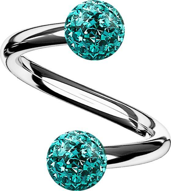Star Piercing Micro Spirale silber mit zwei Kristallkugeln türkis Epoxy Schutzschicht (ohne Messing, Titan G23)