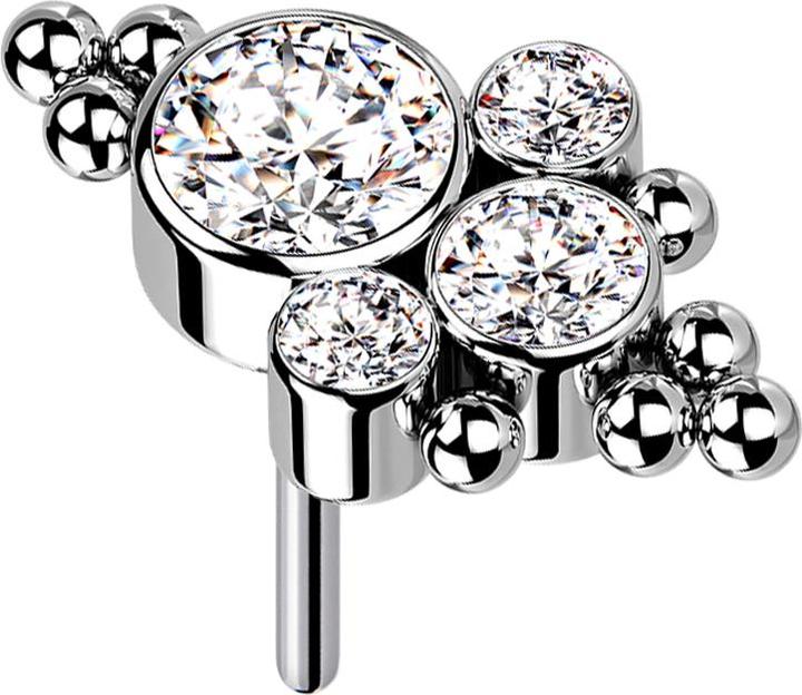 Star Piercing Threadless silber Kugeln vier Kristalle silber (Titan G23, ohne Messing)