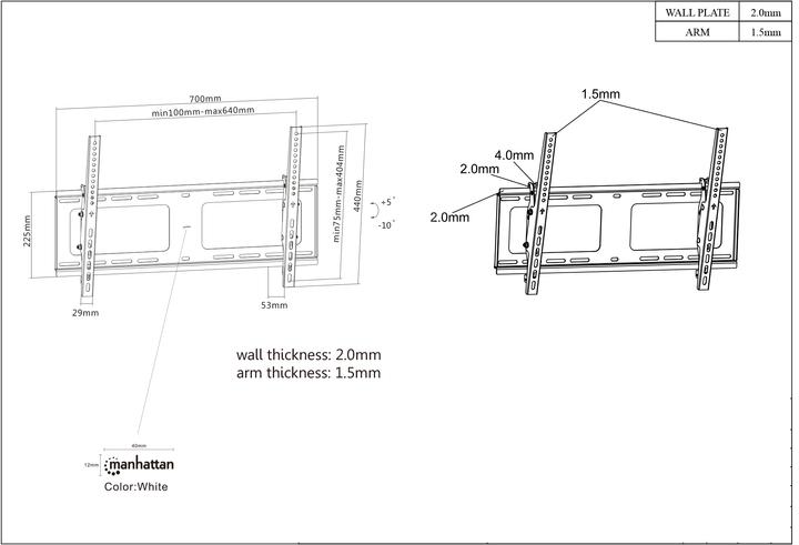 Actual product image Manhattan 461481 TV wall bracket 94.0 cm (37" 203.2 cm (80" Inclin. (Wall, 80", 80 kg)