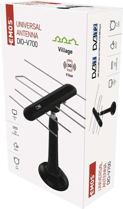 Actual product image Emos Universal antenna EM-DIO3, 0-80 km, DVB-T2, LTE/4G/5G filter (DVB-T / -T2, LTE)