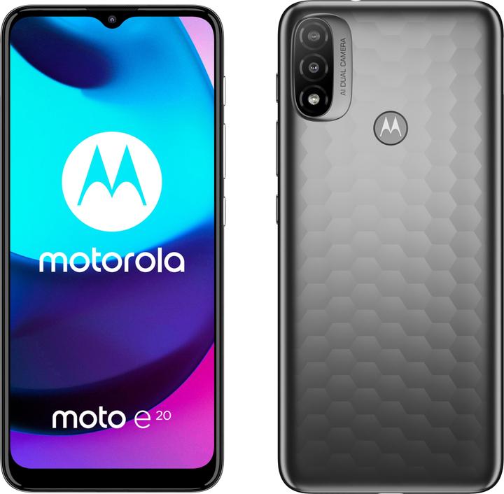 Produktbild Motorola Moto e20 (32 GB, Graphite gray, 6.50", Hybrid Dual SIM, 13 Mpx, 4G)