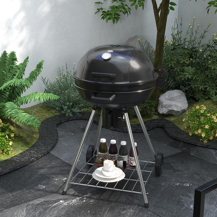 Actual product image Outsunny Kettle grill for charcoal with side hooks and castors