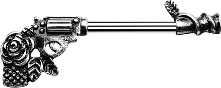 Actual product image Star Piercing Barbell Stab Rosen Revolver altsilber (Surgical steel 316L, Brass)