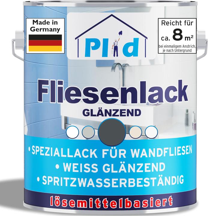 Produktbild Plid Fliesenlack 0,75l Anthrazitgrau glänzend, für ca. 8m² / Fliesenfarbe Lack Küche (Anthrazitgrau, 0.75 l)