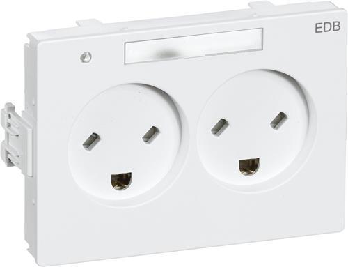 LK CLIC'LINE indsats stikkontakt dobbelt vandret EDB 2-pol med jord med lampe 230V, hvid