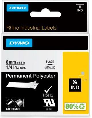 Produktbild Dymo Rhino 6mm schwa. auf Metallic Perm Poly (0.60 cm, Schwarz)