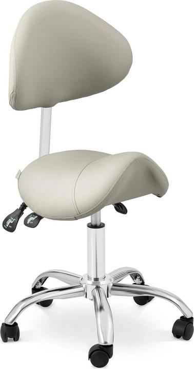 Physa Sattelstuhl Sattelhocker mit Lehne Rollhocker Grau, Silbern höhenverstellbar