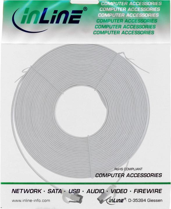 Productafbeelding InLine ® Patchkabel plat, U/FTP, Cat.6A, TPE halogeenvrij, wit, 15m (U/FTP, CAT6a, 15 m)