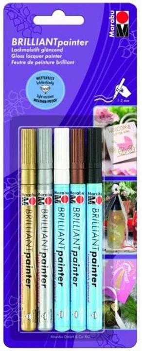 Marabu Lackmalstift BRILLIANT painter (Weiss, Kupfer, Silber, Schwarz, Gold, 2 mm, 5 x)