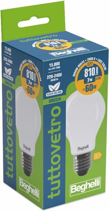 Produktbild Beghelli Ganzglas-Energiesparbirne Warmweiss 3000 K 7 W E27 E (E27, 7 W, 810 lm, 1 x, E)