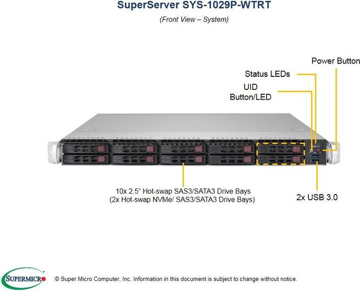 Image du produit Supermicro 1029P-WTRT : 2x Xeon Scalable