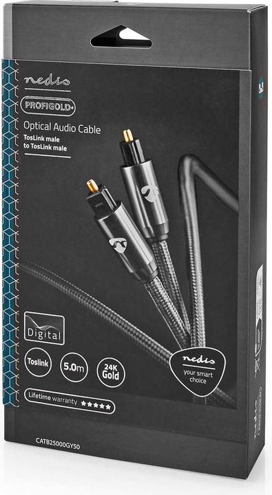 Immagine prodotto Nedis Cavo audio ottico TosLink maschio, 5m, rotondo, intrecciato - Grigio con metallo (5 m, TOSLINK)
