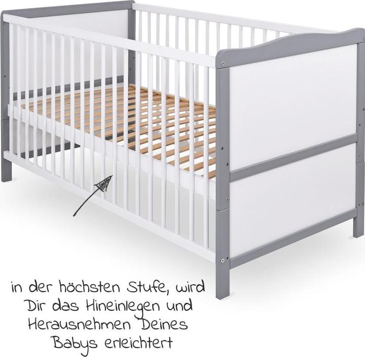 Actual product image jonka Cot and cot bed Moritz 70 x 140 cm - White Grey (140 x 70 cm)