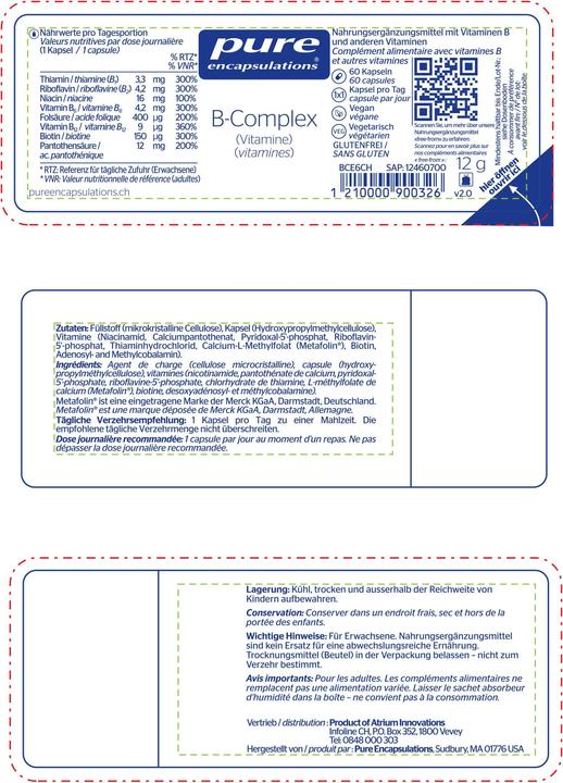 Nährwerte und Zutaten Pure encapsulations B-Komplex Haarschnitt (60 Stück, Kapseln, 28 g)
